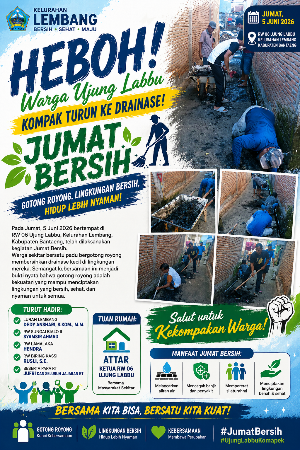Warga Ujung Labbu Kompak Turun ke Drainase, Jumat Bersih Jadi Bukti Nyata Kekuatan Gotong Royong