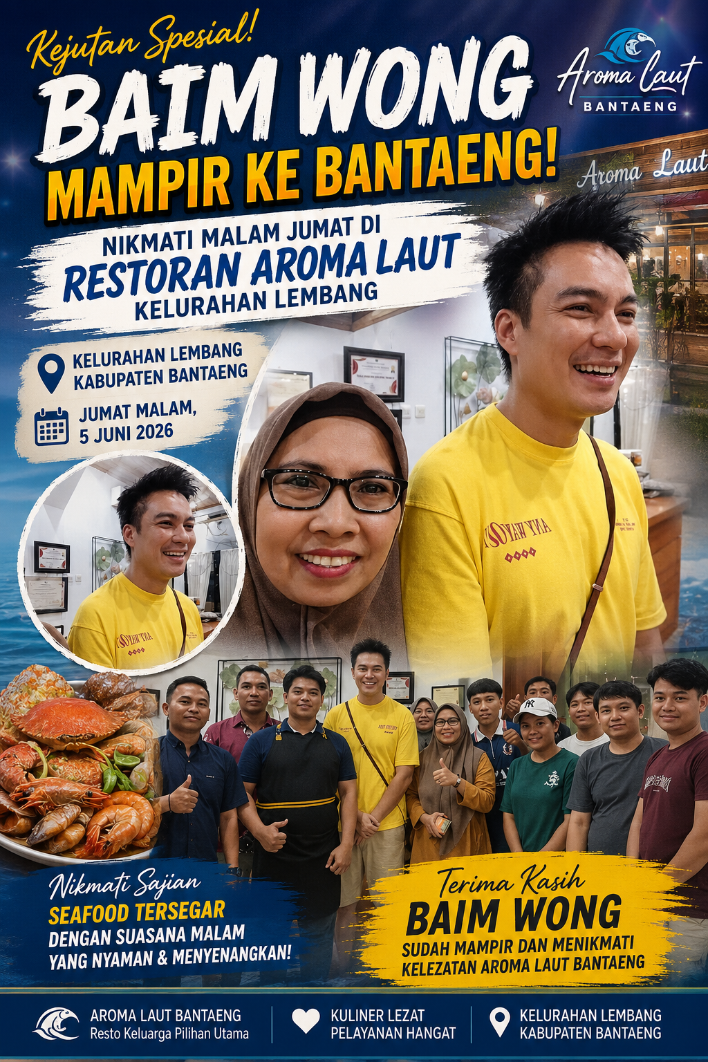 🔥 WOW! BAIM WONG MAMPIR KE BANTAENG! Restoran Aroma Laut Lembang Jadi Pilihan Nikmati Jumat Malam Penuh Kejutan 🔥